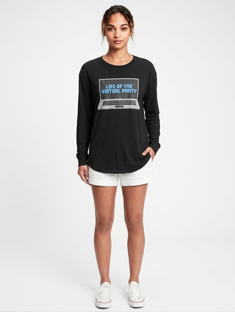 Black 'Life of the Virtual Party' Graphic Long Sleeve Tee For Men/Women XS-3XL